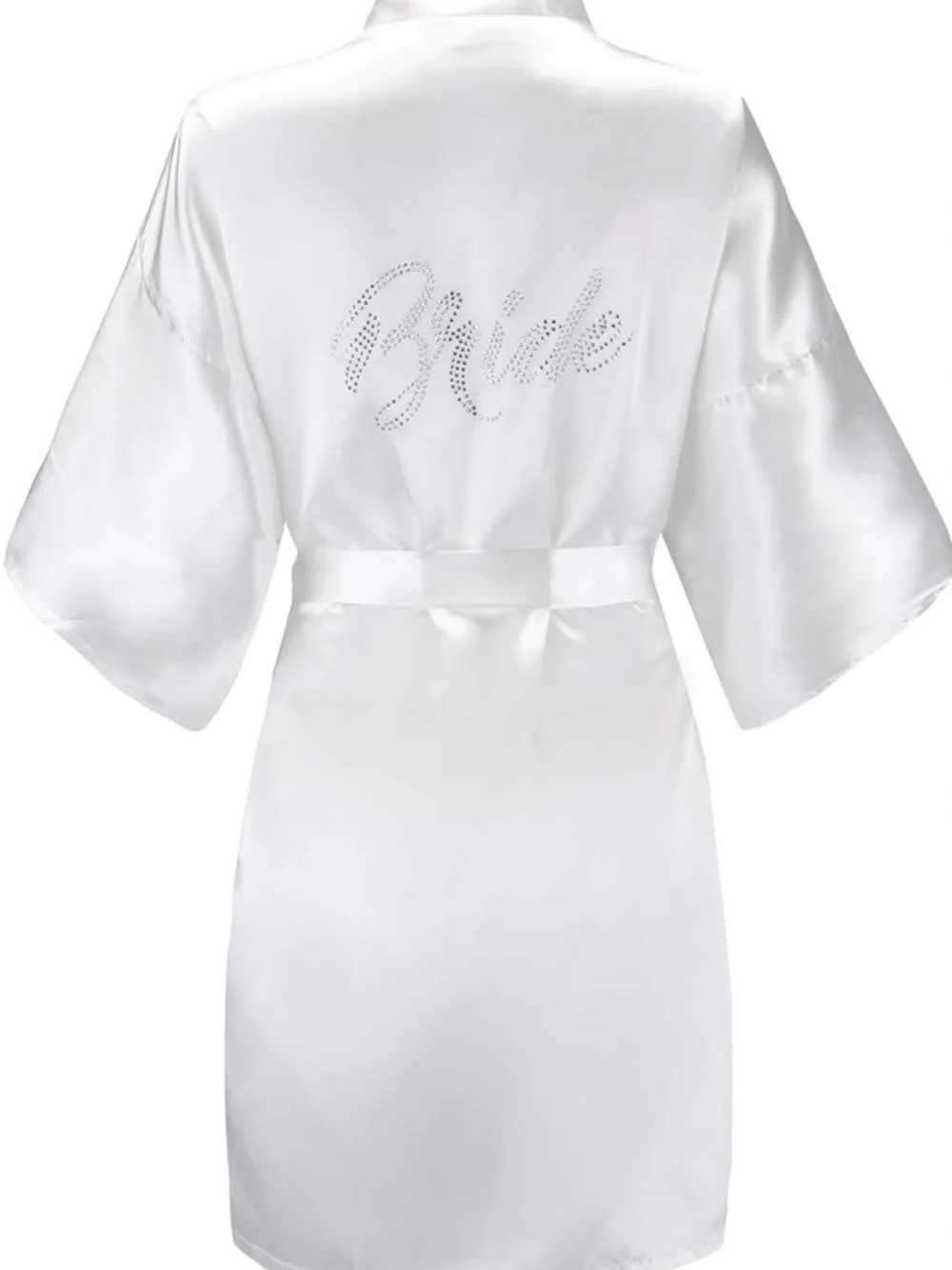 Satin White Brides Robe with Rhinestone Script - Picture 2 of 2
